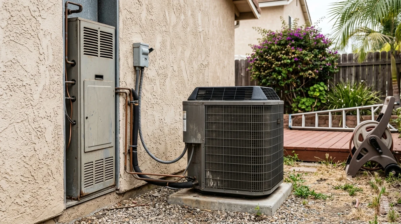 Furnace and outdoor AC equipment at a San Diego home